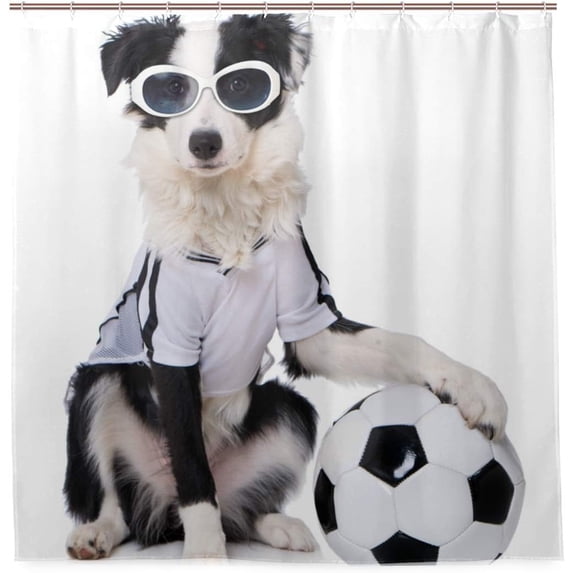 Coolnut Border Collie in Soccer Outfit Bath Shower Curtain Liners 72x72in 100% Polyester Waterproof with Curtain Hook