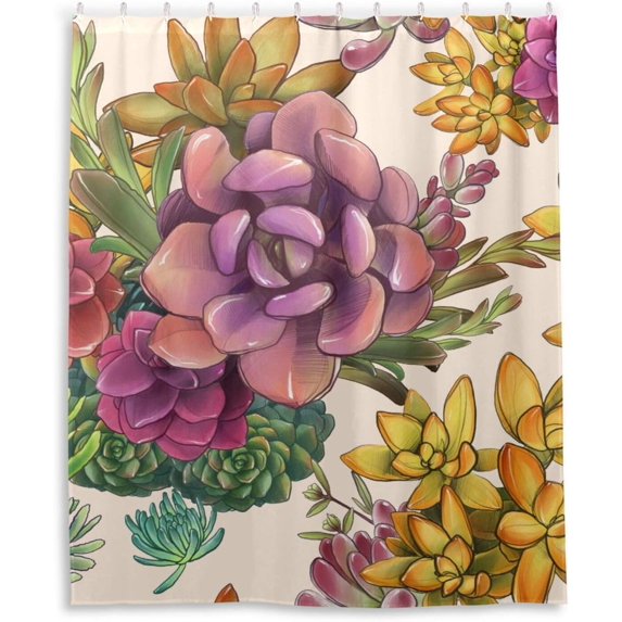 Coolnut Botanical Succulents Shower Curtain Bathroom Decor Watercolor Shower Curtain Sets Fabric Cloth Bathroom Curtains with Hooks 60x72 Inch