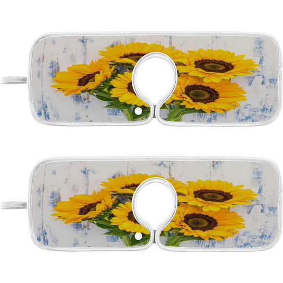 Coolnut Bouquet Sunflowers Sink Splash Guard for Faucet 2 Packs Faucet Absorbent Mats, Faucet Handle Drip Catcher Quickly Drying Mat for Kitchen Counter, 14.9"x5.5"