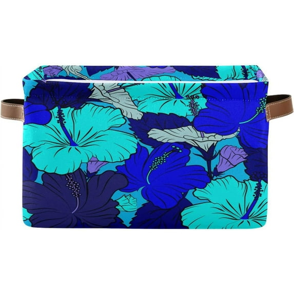 Coolnut Bright Blue Flowers Large Square Storage Basket Bin with Handles 2PCS, Foldable Multi Functional Closet Storage Box Shelf Basket for Storing Toys, Books and Clothes Decor Gifts