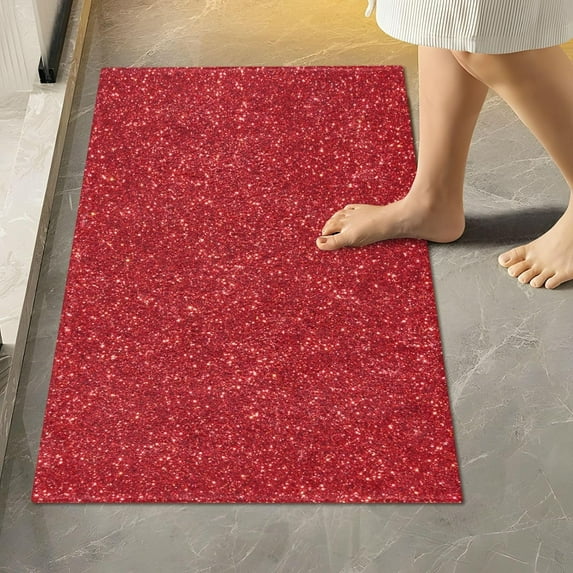 Coolnut Bright Red Glitter Texture Bathroom Rug 24"×16",Non-Slip High Absorbent Bath Mat Rug Machine Washable Bahtub Mats Home Decor