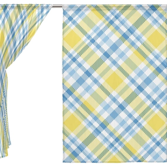 Coolnut Bright Tartan Plaid Semi Sheer Curtains Window Voile Drapes Panels Treatment-55x84in for Living Room Bedroom Kids Room, 2 Pieces