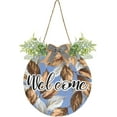 thumbnail image 1 of Coolnut Brown and Grey Leaves Front Door Round, Hanging Welcome Sign, Front Door for Home, Farmhouse, Porch, Wall Hanging, Outdoor Home Decor, 1 of 7