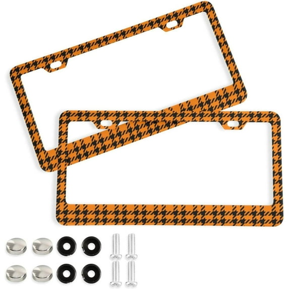 Coolnut Buffalo Plaid License Plate Frames 2 Pack, Waterproof Aluminum Alloy Car Tag Holder 2 Holes License Plate Covers with Screw Caps Auto Accessories