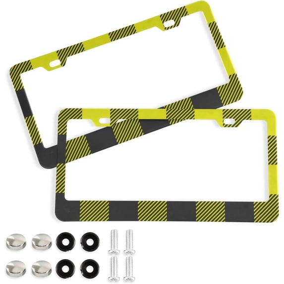 Coolnut Buffalo Plaid License Plate Frames 2pcs, Aluminum Universal Car License Plate Holder with Elliptical Hole for US Vehicles, 12"x 6"