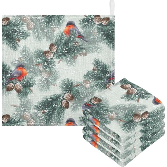 Coolnut Bullfinches and Fir Branches Baby Muslin Washcloths Face Towel, 3 PCS Christmas Burp Cloths Cotton Wipes Infant Wash Cloth for Newborn Boys Girls 12x12 inches
