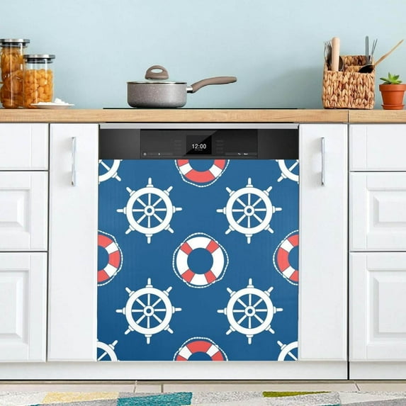 Coolnut Buoy and Ship Steering Wheel Dishwasher Magnet Cover for The Front Door,Reusable Refrigerator Door Decor Magnet Sticker for Kitchen Home Decor 23" x 26"