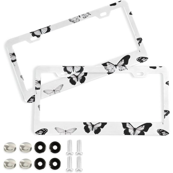 Coolnut Butterflies 2 Pack License Plate Frames,Universal Aluminum Car License Plate Covers with 2 Holes and Screws Home Decor