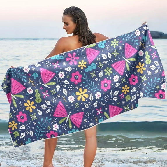 Coolnut Butterfly Flower Beach Towel Quick Dry Absorbent Bath Towels Sandproof Lightweight Towel for Gym Yoga Sports Swimming - 31x71in Washcloth Gift