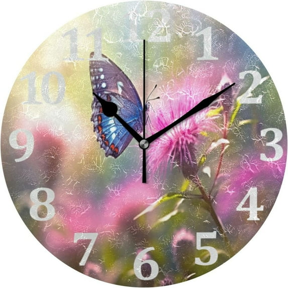 Coolnut Butterfly Flower Wall Clock Round Vintage Silent Non Ticking Battery Operated Accurate Arabic Numerals Design for Home Kitchen Living Room Bedroom 10 Inch Home Decor