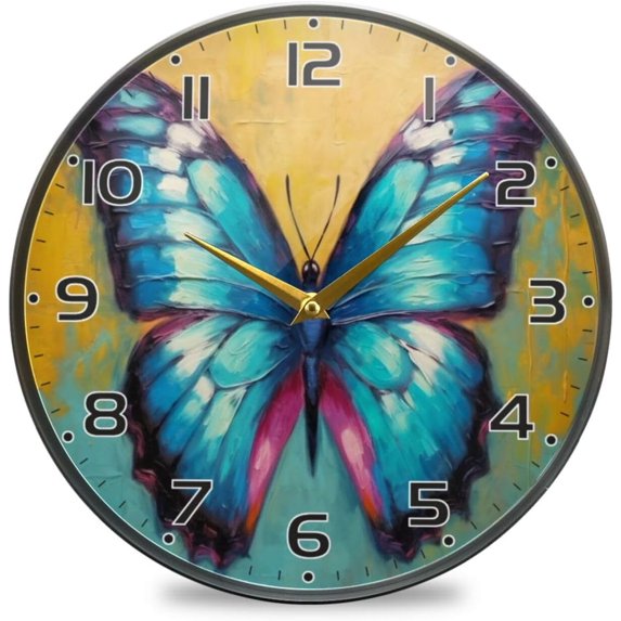 Coolnut Butterfly Painting Wall Clock Round Silent Non Ticking Battery Operated Accurate Arabic Numerals Design Clocks for Home Kitchen Living Room Bedroom 12inch Home Decor