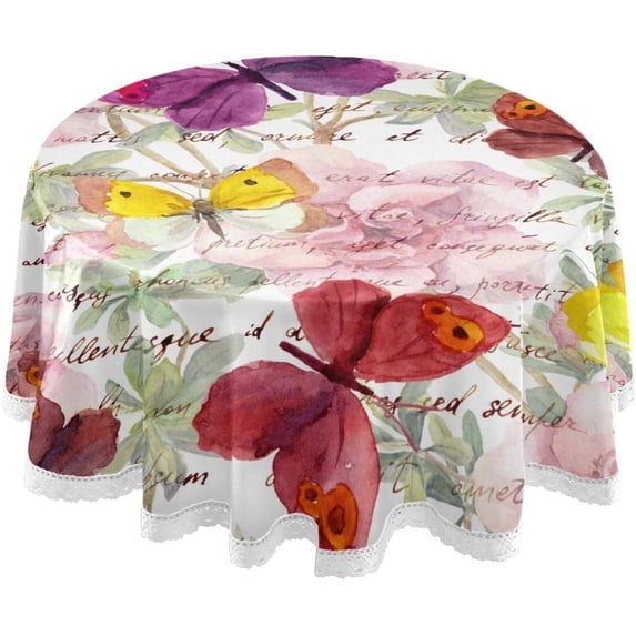 Coolnut Butterfly Sunflower Tablecloth Durable 60 Inch Round Table Cloth Waterproof Stain Proof Camping Tablecloths for Outdoor Picnic Family Dinner Restaurant Decoration