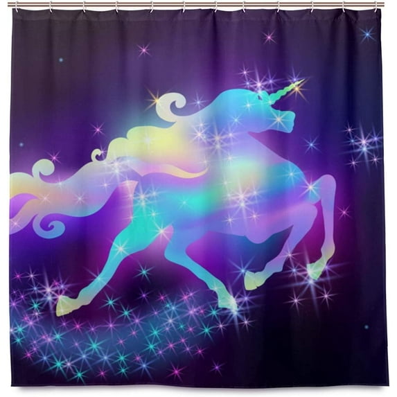 Coolnut Butterfly and Galloping Iridescent Unicorn Bath Shower Curtain Liners 72x72in 100% Polyester Waterproof with Curtain Hook