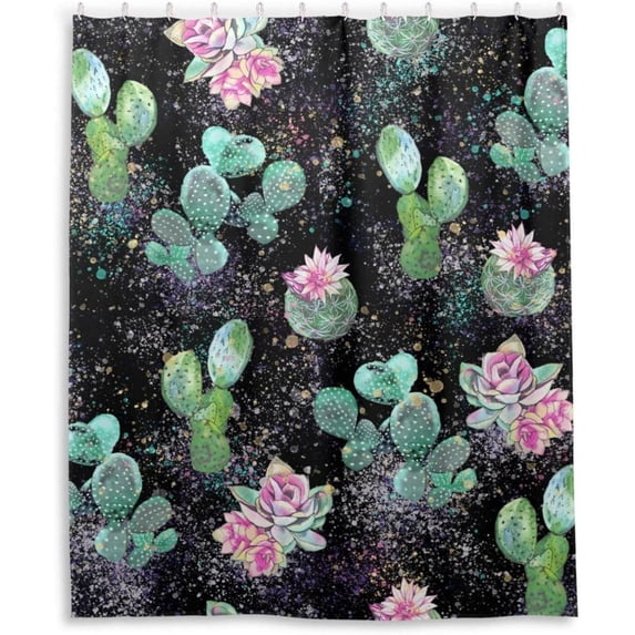 Coolnut Cactus Flowers Bathroom Waterproof Shower Curtain Set, 60"X72" Bathtub Curtain with 12 Hooks for Bathroom Decor,Hotel,Room