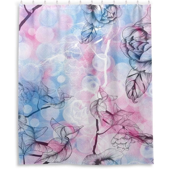 Coolnut Camellia Flowers Branch Shower Curtain Bathroom Decor Watercolor Shower Curtain Sets Fabric Cloth Bathroom Curtains with Hooks 60x72 Inch