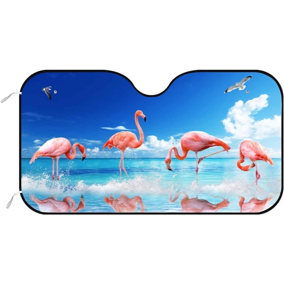 Coolnut Car Windshield Sun Shade for Front Windows, Blocks Sun and Heat Car Sunshade for Moat Vehicles, Pink Flamingo In The Water Thicken Foldable Windshield Sun Visor, 55×30 Inch