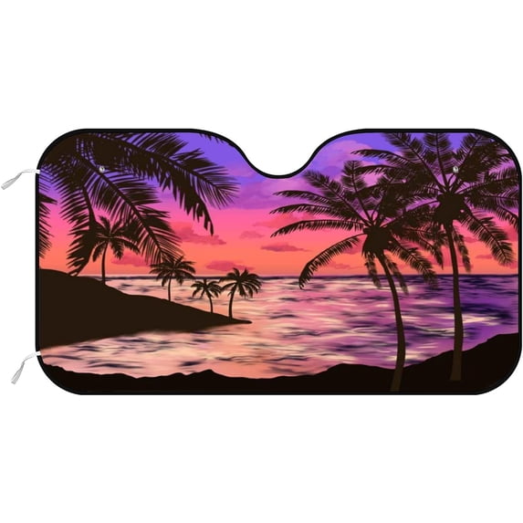 Coolnut Car Windshield Sun Shade for Front Windows, Blocks Sun and Heat Car Sunshade for Moat Vehicles, Pink Twilight Beach Thicken Foldable Windshield Sun Visor, 55×30 Inch