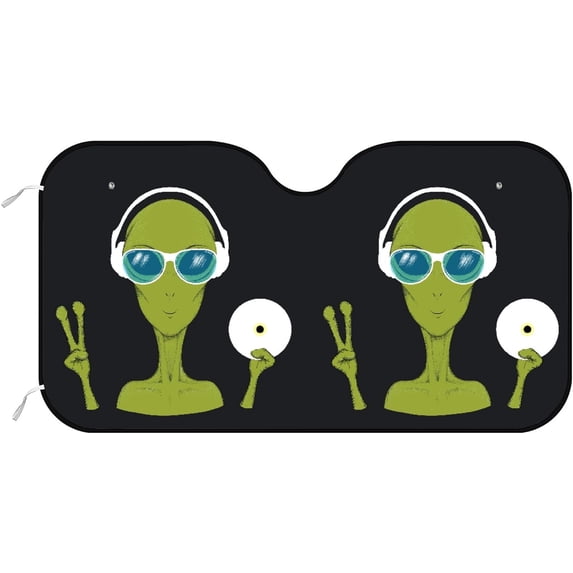 Coolnut Car Windshield Sun Shade for Front Windows, Blocks Sun and Heat Car Sunshade for Moat Vehicles, Two Fun Music Alien Thicken Foldable Windshield Sun Visor, 55×30 Inch