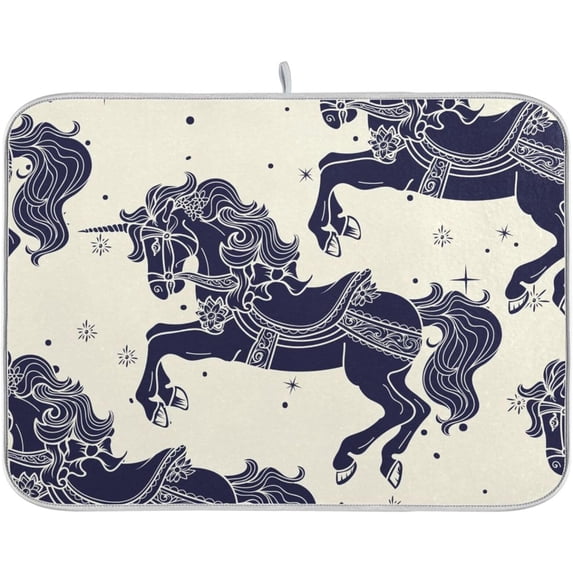 Coolnut Carousel Horses Dish Drying Mat for Kitchen, 18 x 24 Inch Microfiber Absorbent Dish Drying Pad, Machine Washable Kitchen Counter Protect Mats