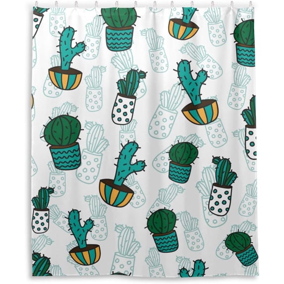 Coolnut Cartoon Cactus Bathroom Waterproof Shower Curtain Set Bathtub Curtain with 12 Hooks for Bathroom Decor,Hotel,Room,60"x 72"