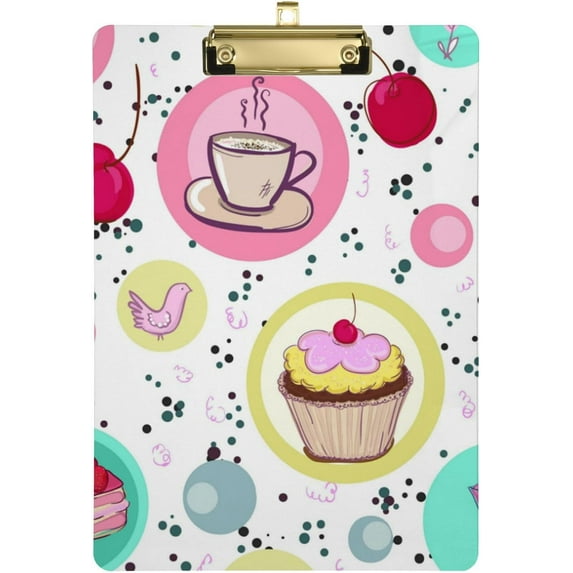 Coolnut Cartoon Cake Clipboard A4 Standard Size Decorative Clipboard with Low Profile Metal Clip for Students Men Women Classroom and Office Gifts