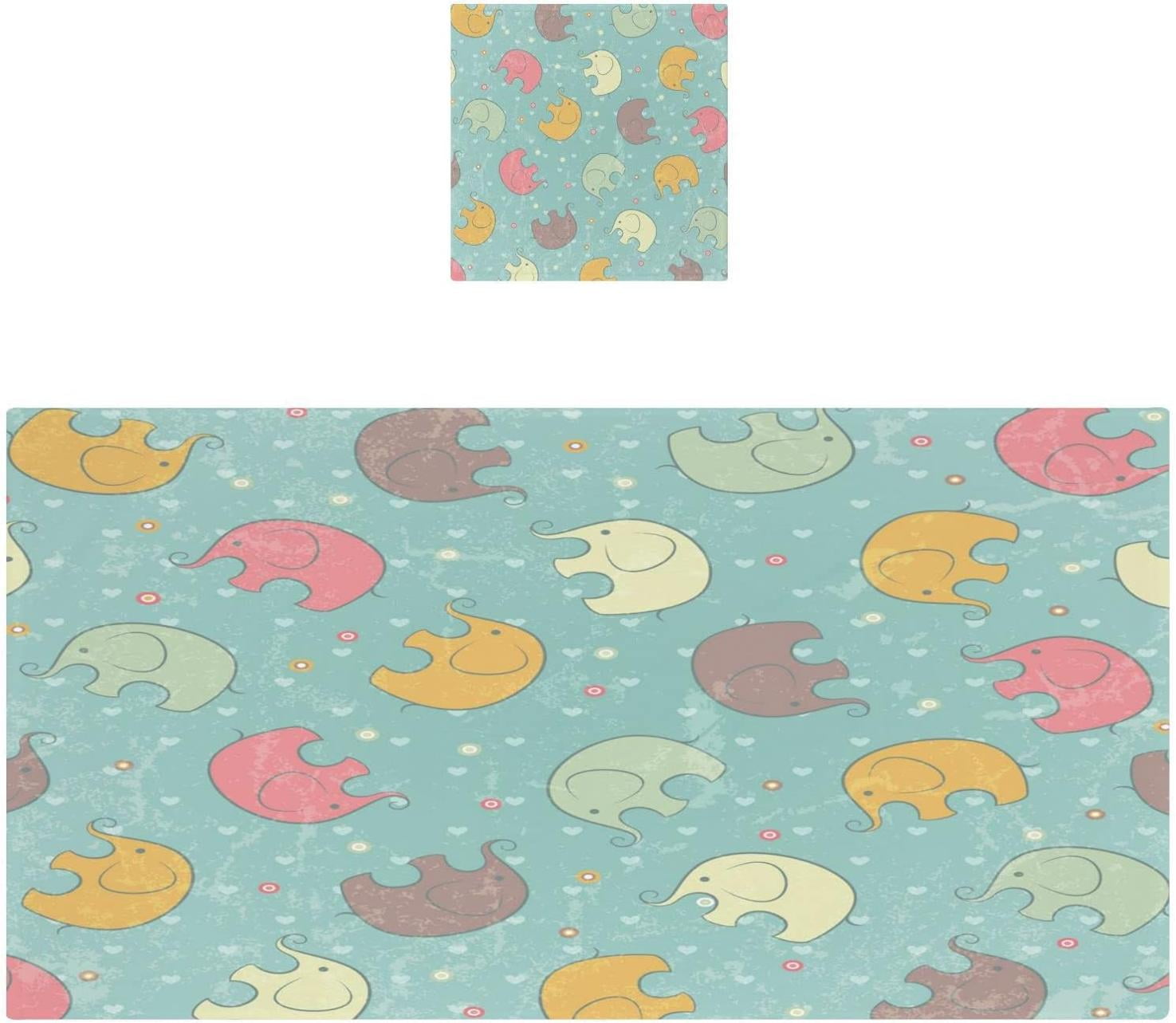 Coolnut Cartoon Elephant Bath Towels with 1 Washcloth, 27"x54" + 12"x12