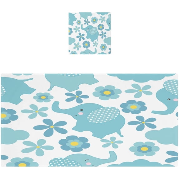 Coolnut Cartoon Flower Elephant Bath Towels with 1 Washcloth, 27"x54" + 12"x12"100% Cotton Bathroom Towels Set, Ultra Absorbent and Super Soft Bath Towel for Hotel, Home