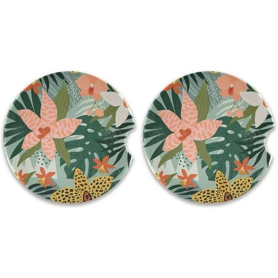 Coolnut Cartoon Flowers Car Cup Holder Coaster Anti Slip Car Coasters Drink Coaster Cute Auto Interior Accessories for Women & Men 2.5"(2 Pack) Home Decor Gifts