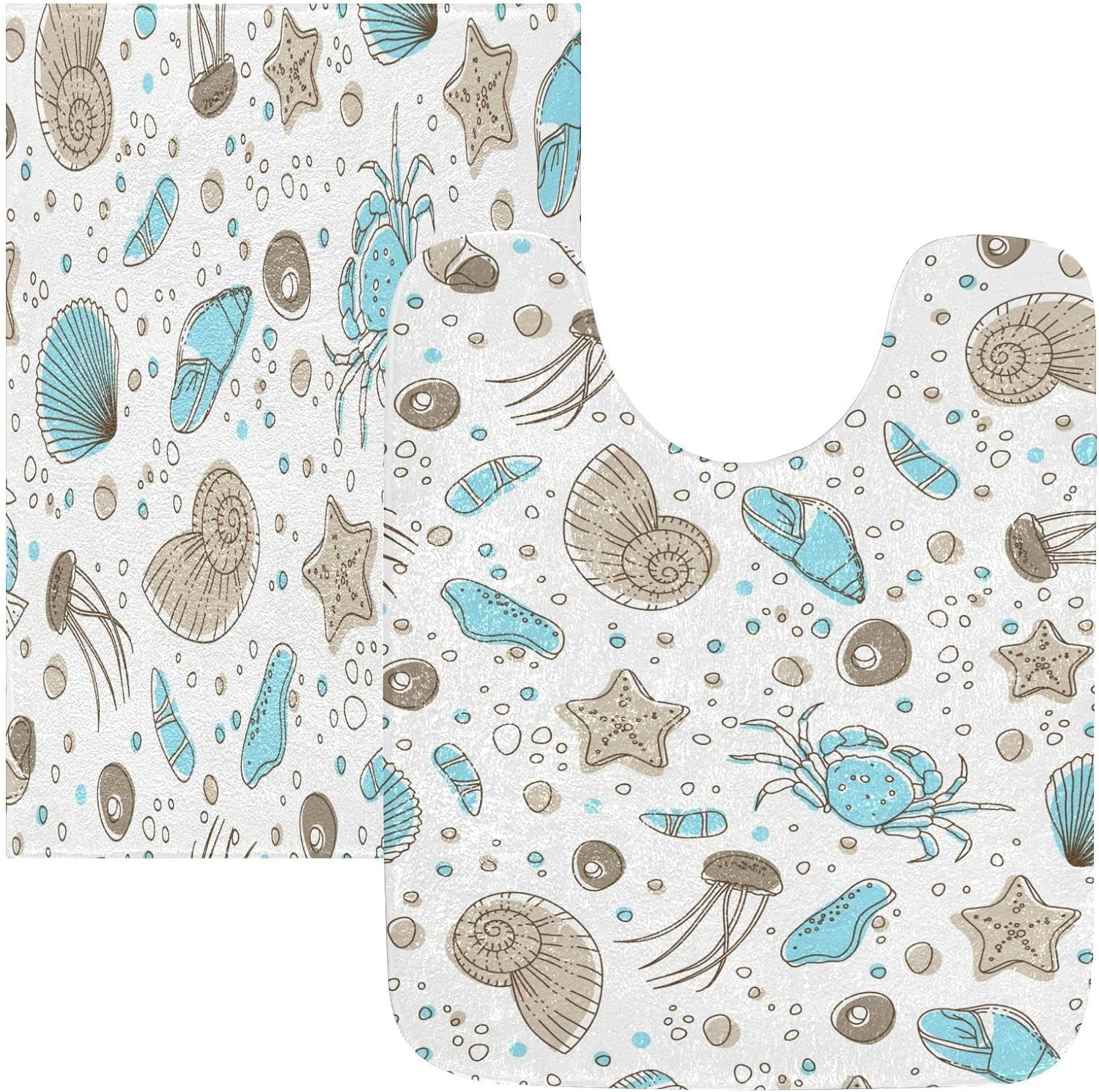 Coolnut Cartoon Ocean Elements Bathroom Rugs Set 2 Piece - Ultra Soft ...