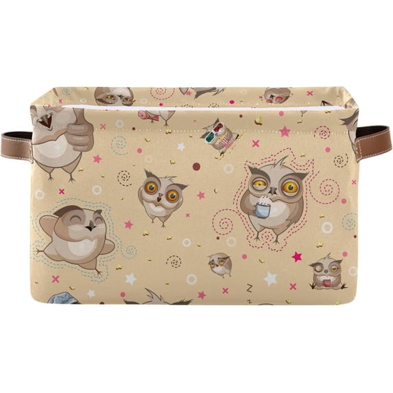 Coolnut Cartoon Owls Storage Basket, Durable Canvas Organizer With Handles Large Collapsible Storage Bins Boxes for Home Office - 1 Pack Home Decor