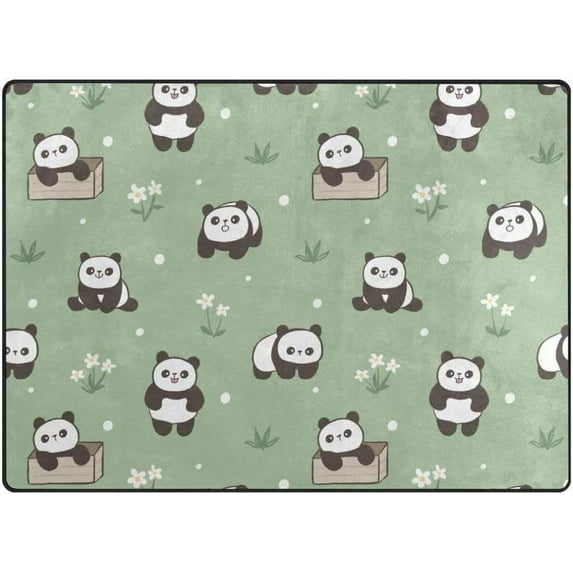 Coolnut Cartoon Panda and Flower Area Rug, 4'x5' Pet & Child Friendly Carpet for Living Room Bedroom Dining Room,Indoor Outdoor Soft Rug Washable Non Slip Comfortable Area Rug
