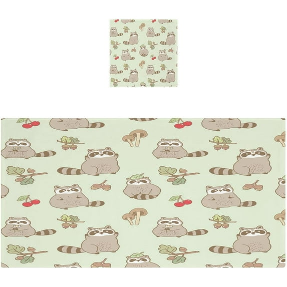 Coolnut Cartoon Raccoon Bath Towels with 1 Washcloth, 27"x54" + 12"x12"100% Cotton Bathroom Towels Set, Ultra Absorbent and Super Soft Bath Towel for Hotel, Home