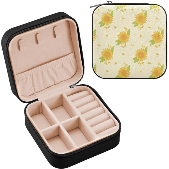 Coolnut Cartoon Sunflower Travel Jewelry Organizer Portable PU Leather Jewelry Box for Womens Earring Necklace Bracelets Women Gifts