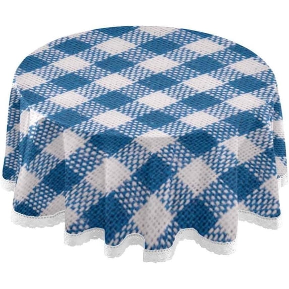 Coolnut Checkered Round Tablecloth Polyester Circular Table Cloth Water Resistant Spill Proof Large Colorful Vintage Table Cover for Dining Kitchen Party, 60"