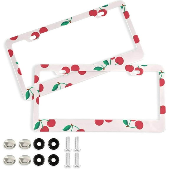 Coolnut Cherry 2 Holes Car License Plate Frames 2PCS, Car License Plate Holder with Screw Caps Cover Set Automotive Exterior Parts Decoration for US Vehicles