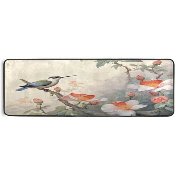 Coolnut Chinese Bird and Floral Area Rug - 2' x 6' Washable Runner Rugs with Rubber Backing - Non Skid Floor Carpet for Indoor Living Room Hallway Kitchen Home Decor Gifts