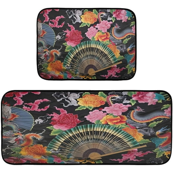 Coolnut Chinese Dragon Anti Fatigue Mats for Kitchen Floor,Set of 2 Non Skid Washable Waterproof Anti Kitchen Floor Mats for Kitchen Office Laundry Room Bathroom (19"x27"+19"x47") Home Decor