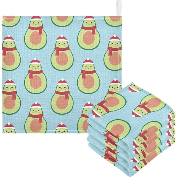 Coolnut Christmas Avocado Baby Muslin Washcloths Face Towel, Blue Burp Cloths Cotton Wipes 5 PCS Infant Wash Cloth for Newborn Boys Girls 12x12 inches