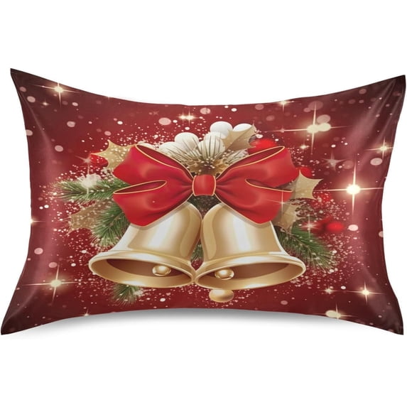 Coolnut Christmas Bell Satin Pillowcase for Hair and Skin Silk Pillowcase Soft Sleeping Pillow Covers Smooth Cooling Pillowcase with Envelope Closure Size Standard 20x26 in Home Decor Gifts