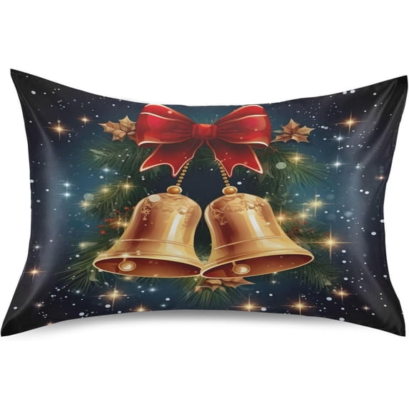 Coolnut Christmas Bell Satin Pillowcase for Hair and Skin Silk Pillowcase Soft Sleeping Pillow Covers Smooth Cooling Pillowcase with Envelope Closure Size Standard 20x40 in Home Decor Gifts