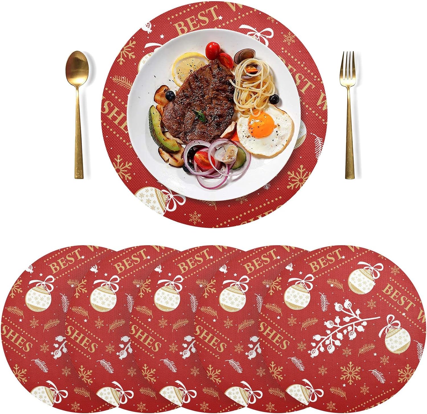 Coolnut Christmas Bell Snowflake Feather Flower Placemats 6Pcs,Holidays