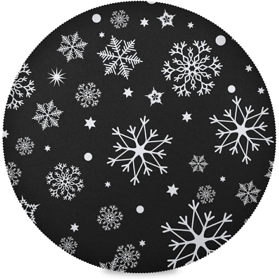 Coolnut Christmas Black Snowflake Round Placemats Set of 4 Polyester Table Mat Easy to Clean Heat Resistant Wipeable Placemats for Dining Table,Christmas Home Decor