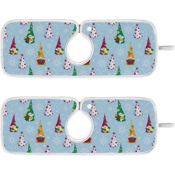 Coolnut Christmas Gnomes Sink Splash Guard for Faucet 2 Packs Faucet Absorbent Mats, Snowflakes Faucet Handle Drip Catcher Quickly Drying Mat for Kitchen Counter Bathroom, 14.9"x5.5"