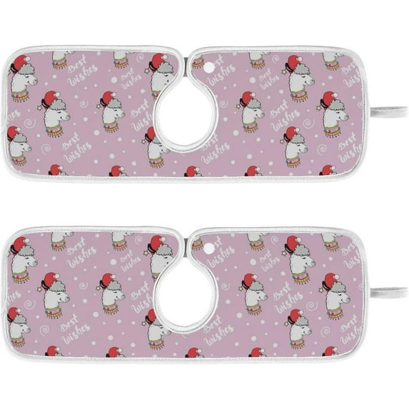 Coolnut Christmas Llama Best Wishes Kitchen Sink Splash Guard 2 Packs Faucet Absorbent Mats Pink Alpaca Faucet Handle Drip Catcher Quickly Drying Mat for Kitchen Counter Bathroom, 14.9"x5.5"