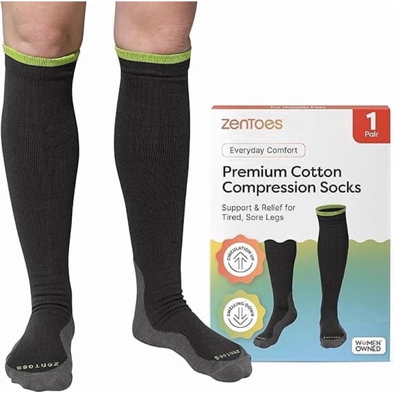 ZenToes Unisex Knee High Athletic Compression Socks with Targeted Cushioning, 1 Pair, Medium, Graphite