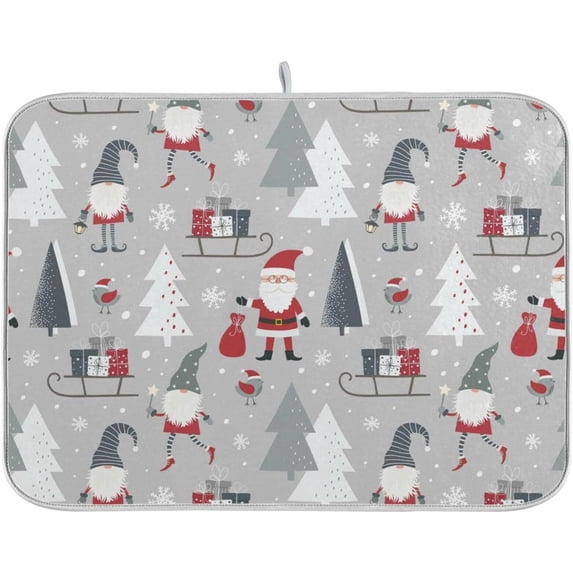 Coolnut Christmas Santa Claus Dish Drying Mat Absorbent Heat Resistant Reversible Dish Draining Mat for Kitchen Countertops Sinks,24"x18"