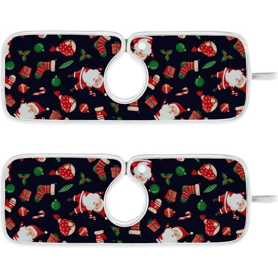 Coolnut Christmas Santa Claus Sink Splash Guard for Faucet 2 Packs Faucet Absorbent Mats, Happy New Year Faucet Handle Drip Catcher Quickly Drying Mat for Kitchen Counter Bathroom, 30"x5.5"
