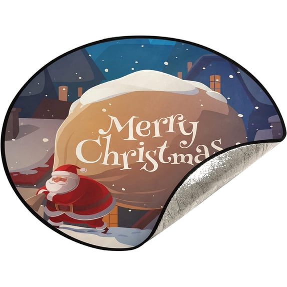 Coolnut Christmas Santa Claus Christmas Tree Mat Round Christmas Tree Stand Mat Decoration for Holiday Party Home Christmas Day Ornaments Floor Door, 28.3"
