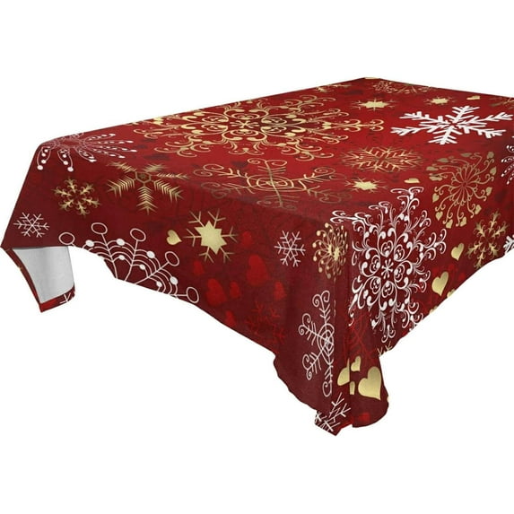 Coolnut Christmas Snowflake Tablecloth, Waterproof Washable Polyester Square Table Cover, Durable Tablecloth for Kitchen Dining Table Party Decor, 60"X 90"