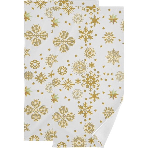 Coolnut Christmas Snowflakes Hand Towels 2 PCS, Golden Xmas Pattern Kitchen Towel Ultra Soft and Highly Absorbent,Decorative Fingertip Face Towel for Bathroom Hotel, 28.3"x 14.4"